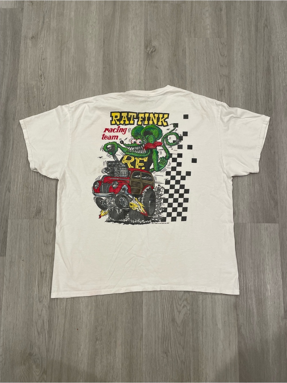 Rat Fink Ed Roth 2007 "Racing Team" Graphic Print White Short Sleeve  XL